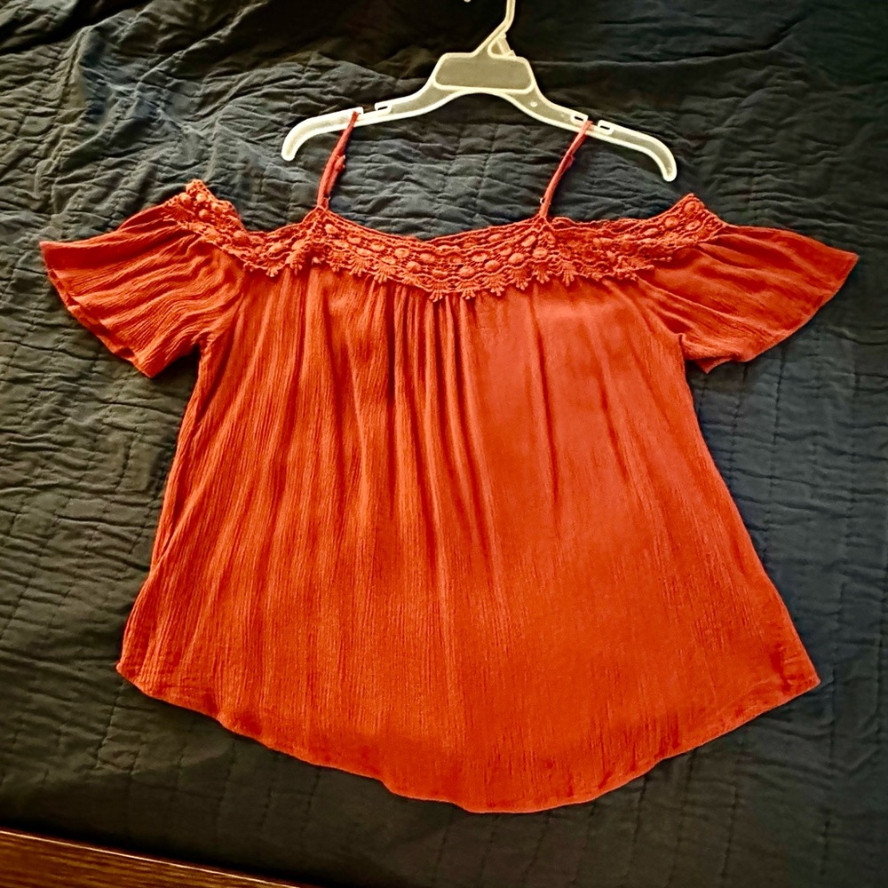 Tantrums Women's Cold-Shoulder Blouse in Burnt Orange